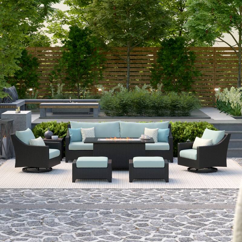Deco 8 Piece Sunbrella Outdoor Patio Motion Fire Set with Table