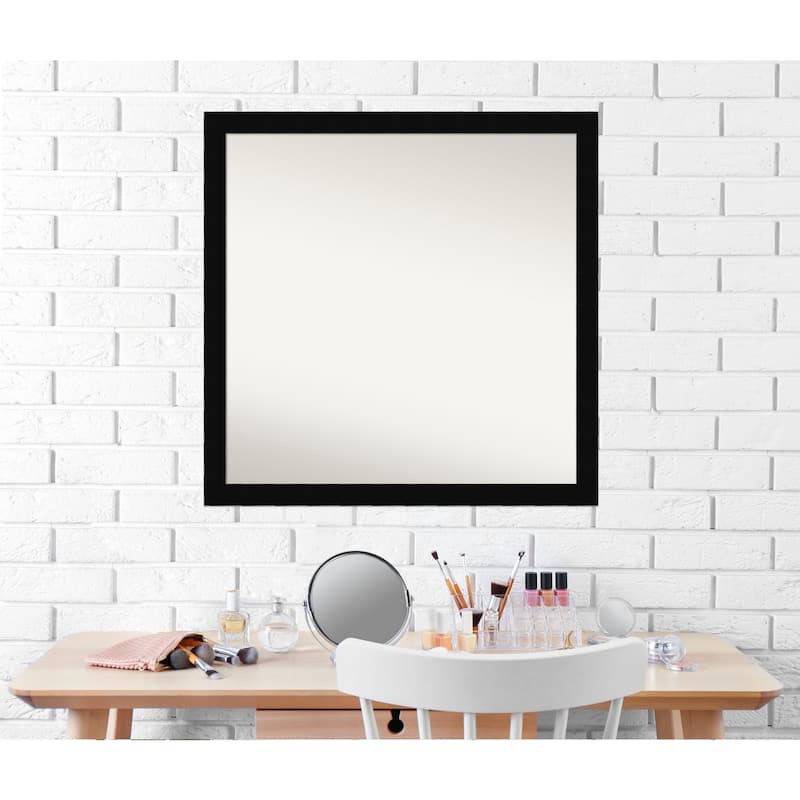 Non-Beveled Wood Bathroom Wall Mirror - Black Museum Frame - Black Museum