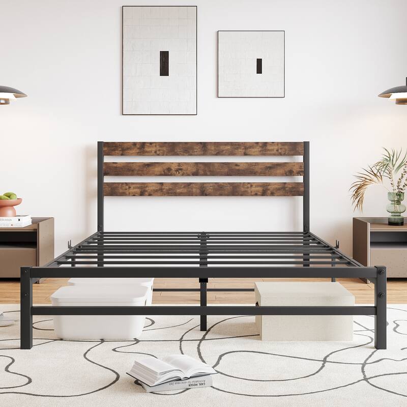 Heavy Duty Queen Platform Bed Frame - Brown