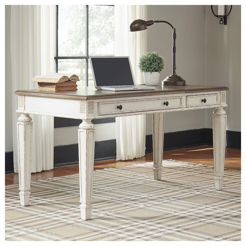 Realyn White/Brown Home Office Lift Top Desk - Antique White