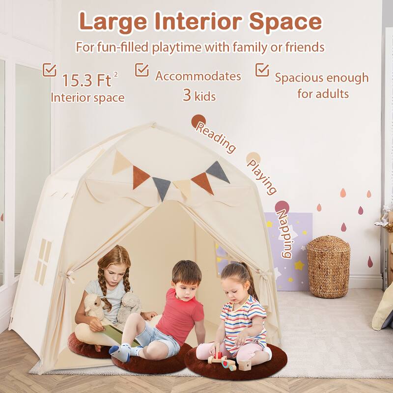 Gymax Kids Play Tent w/Flags and Globe String Lights for 3-12 Years - See Details
