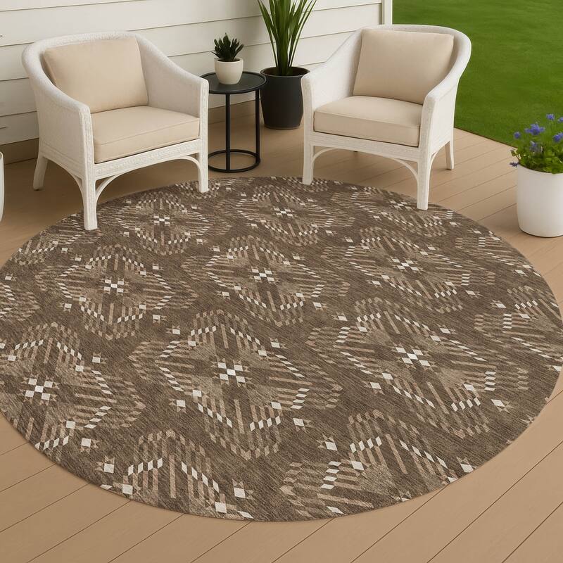 Machine Washable Indoor/ Outdoor Modern Frontenac Chantille Rug - Chocolate - 8' x 8'