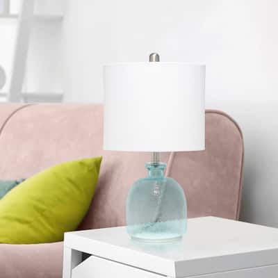 Lalia Home Blue Hammered Glass Jar Table Lamp with White Linen Shade ...