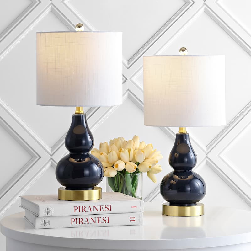 Anya 20.5" Mini Glass LED Table Lamp, Gray by JONATHAN Y - Navy - 2-Lamp