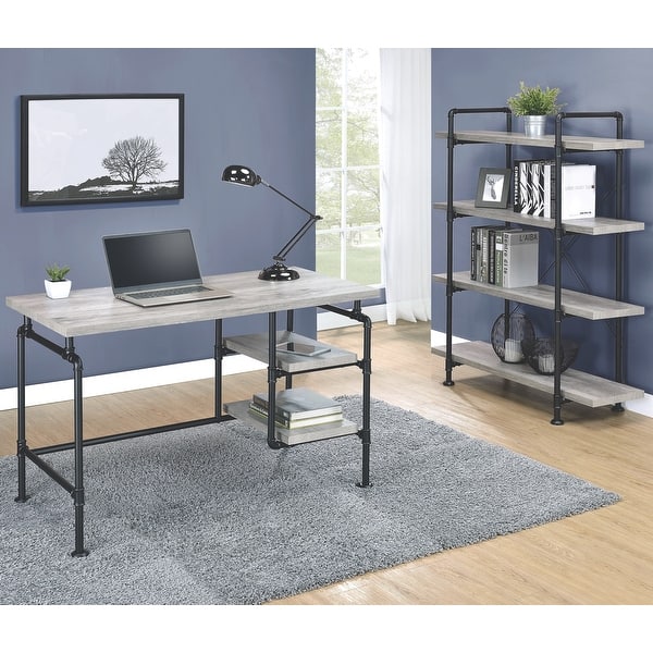 slide 2 of 5, Modern Industrial Design Home Office Collection with Metal Pipe Frame 1-Desk, 1-Bookcase