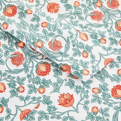 Printed Design Cotton Collection 400 Thread Count Orange Floral Crafted Sheet Set and Pillowcases