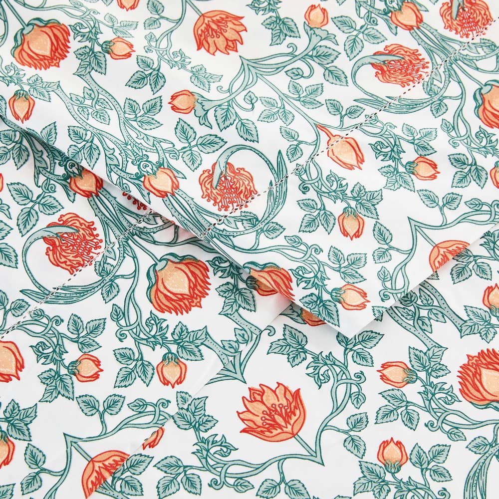 Printed Design Cotton Collection 400 Thread Count Orange Floral Crafted Sheet Set and Pillowcases