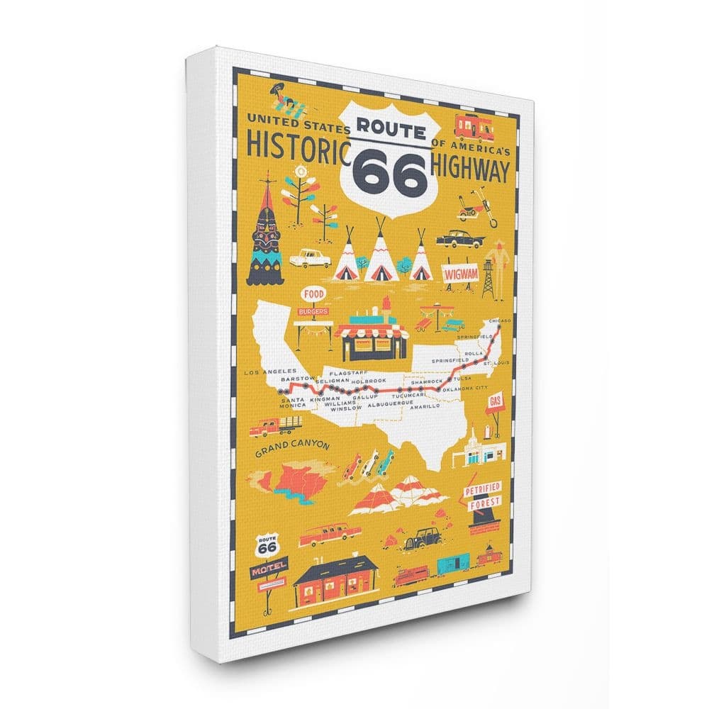 Stupell US Route 66 Historic Highway Mustard Yellow Canvas Wall Art, 11x14, Proudly Made in USA - Multi-Color