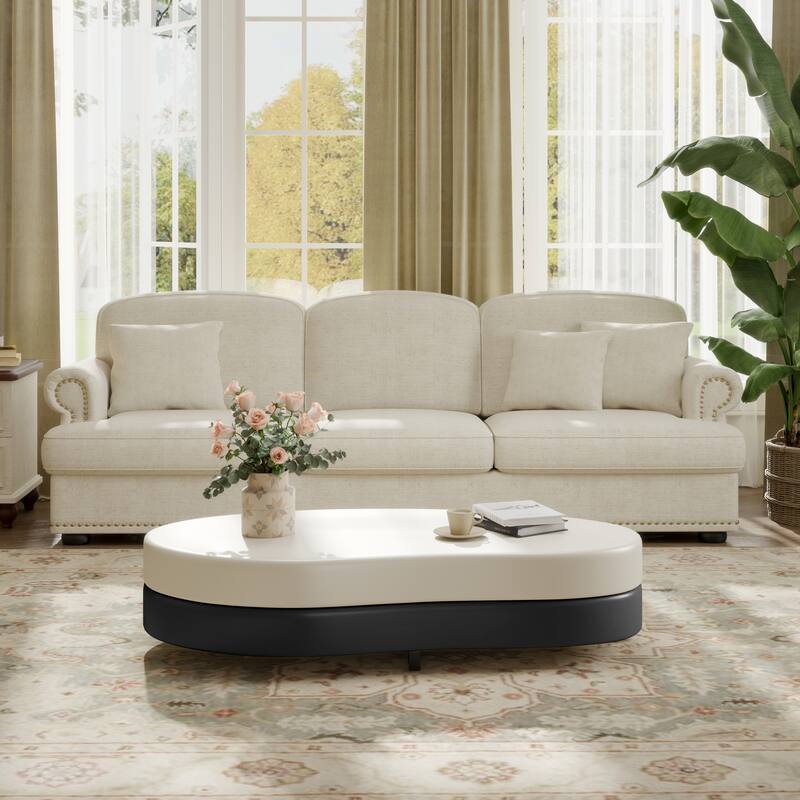 JASIWAY Modern Creative Rotating Coffee Table - Black/White - MDF