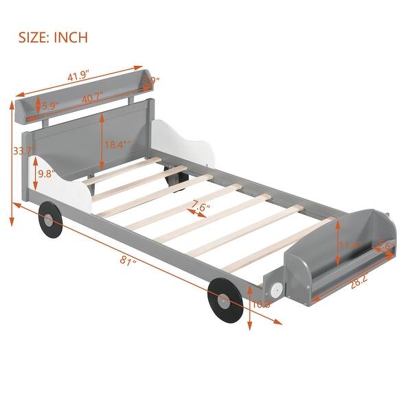 dimension image slide 0 of 4, Car-Shaped Platform Bed Pine Wood Platform Bed with Headboard and Footboard Storage Shelves for Girls, Boys Bedroom