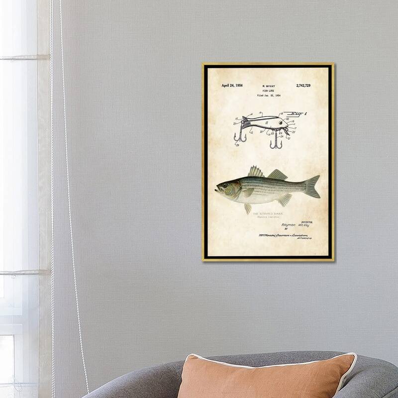 iCanvas "Striped Bass Fishing Lure" by Patent77 Framed Canvas Print