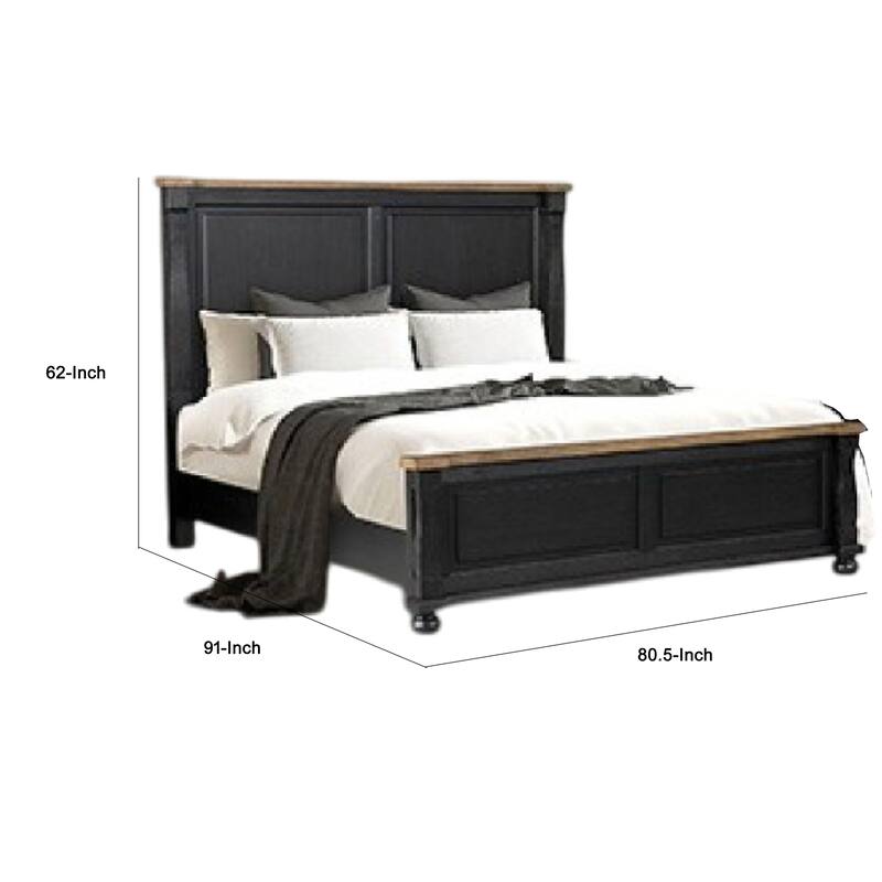 Ginie King Bed, Tall Headboard, Farmhouse Legs, Black Oak Brown Oak