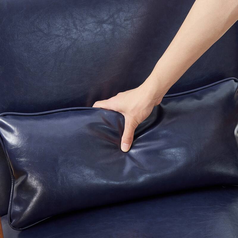 Glitzhome 30.75"H Mid-Century PU Leather Armchair with Ottoman Set