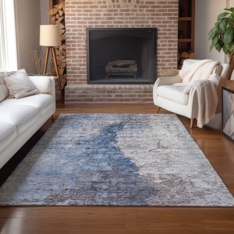 Machine Washable Indoor/ Outdoor Chantille Modern Impressions Rug - Blue - 3' x 5'