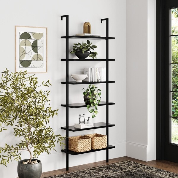 Nathan James Theo 6-Shelf Tall Bookcase, Wall Mount Bookshelf Wood