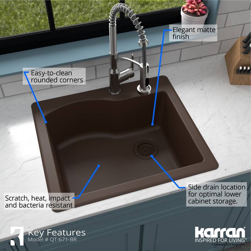 Karran Drop-in Quartz Single Bowl Kitchen Sink