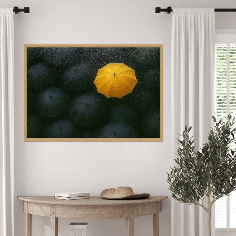 The Yellow Umbrella by Paulo Medeiros Framed Canvas Wall Art Print