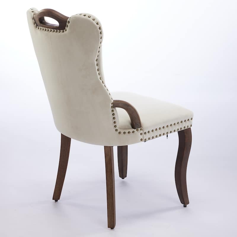GDF Studio- Velvet Wing-Back Dining Chair with Handmade Tufted Trim & Curved Wood Legs, Set of 2