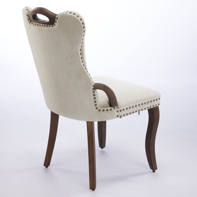 Modern Velvet Dining Chair with Solid Wood Legs, Set of 2