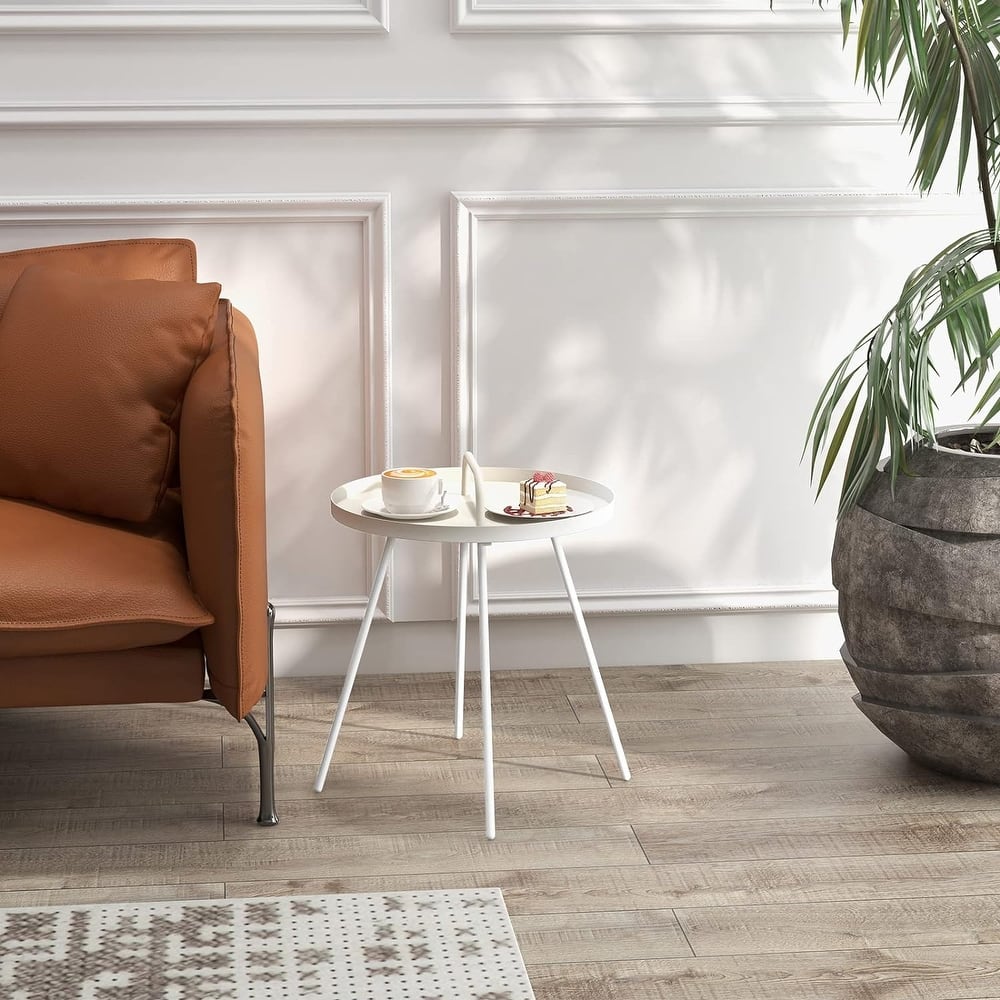 Outdoor Coffee Table with Handle, Weather Resistant Outdoor Portable End Table Millie 17-in Steel Round Side Table