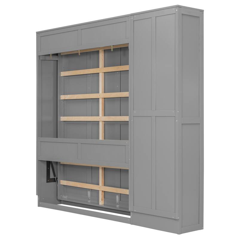 Roomfitters Queen Wall Murphy Bed with Adjustable Shelves Storage Cabinet Wood Frame