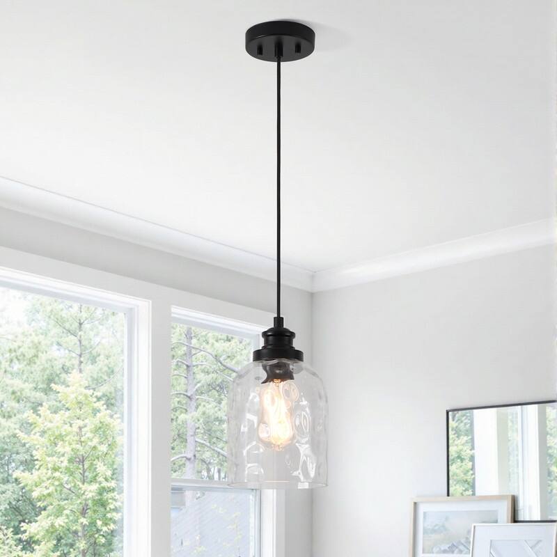 KAWOTI 83" Adjustable Pendant Light with Hammered Glass Shade
