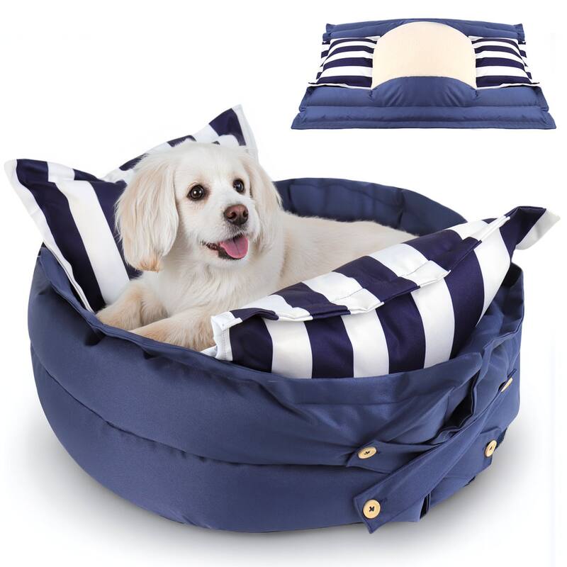 WOWMAX Calming Dog Bed For Medium Size Dogs, With Removable Washable Cover, Anti Anxiety Dogs Beds, With Non Slip Bottom - Polyester