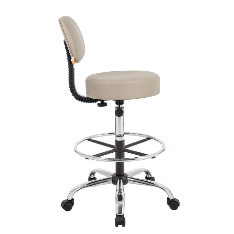 Fea Medical Drafting Stool, Beige Vinyl, Low Back and Padded Seat, Chrome