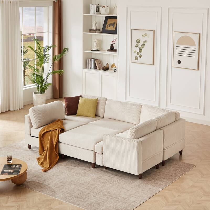 95.6" Corduroy Modular Sectional Sofa (6-Seater) with Sleeper Function