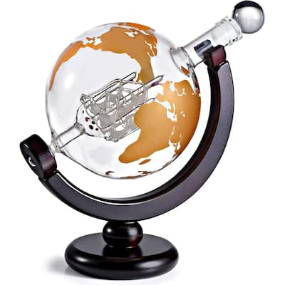 Colored Globe Decanter on Wood Base