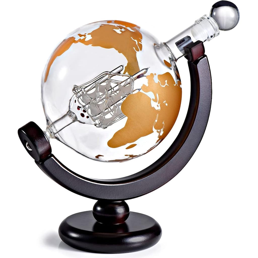Colored Globe Decanter on Wood Base