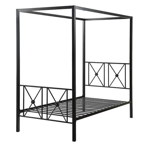 slide 2 of 3, Twin size Black Metal Canopy Bed Frame with Medallion Accents Black
