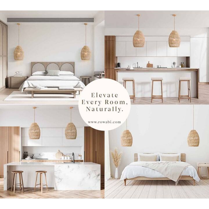 Callie Rattan Pendant Light - Natural Bell 1-Light Handwoven Ceiling Light For Modern, Transitional, Farmhouse Room Decor