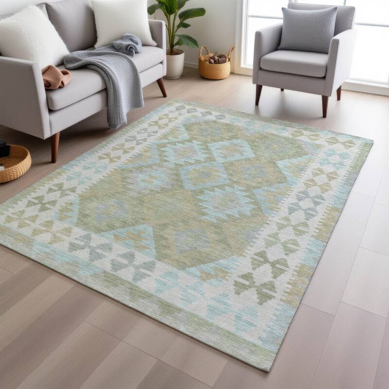Machine Washable Indoor/ Outdoor Boho Global Chantille Rug