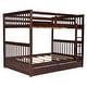 preview thumbnail 14 of 34, Full over Full Size Bunk Bed with Ladders, Solid Wood Kids Storage Bed Frame with 2-Storage Drawers for Bedroom, Walnut