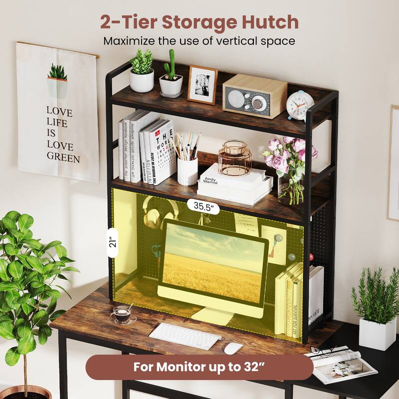 Gymax 2-Tier Countertop Desktop Bookshelf w/ Metal Pegboard 2