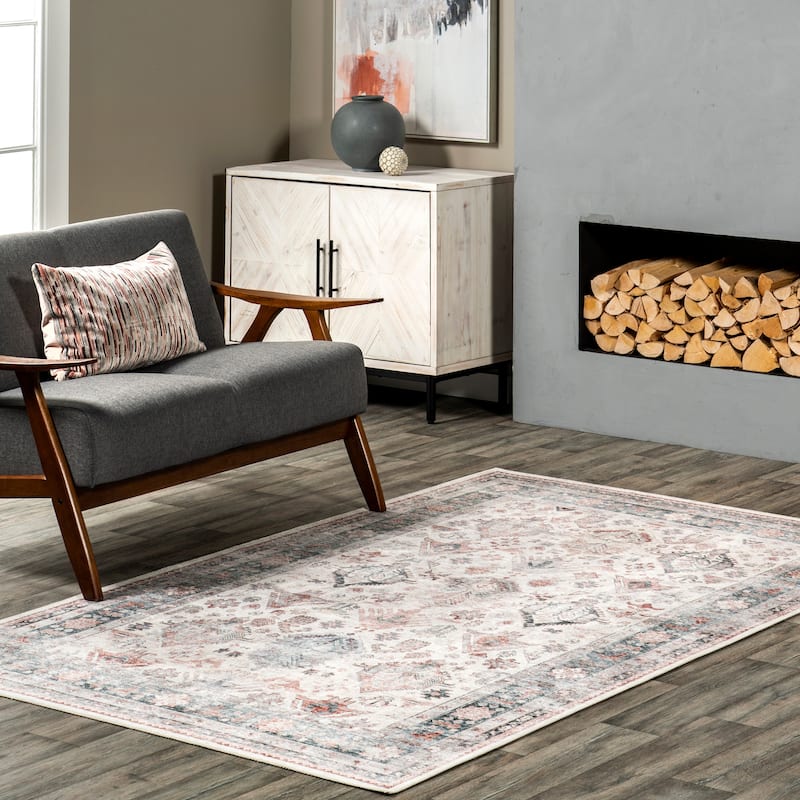Nuloom Bex Faded SplashGuard Machine Washable Area Rug - 5' x 8' - Ivory Multicolor - Rectangle