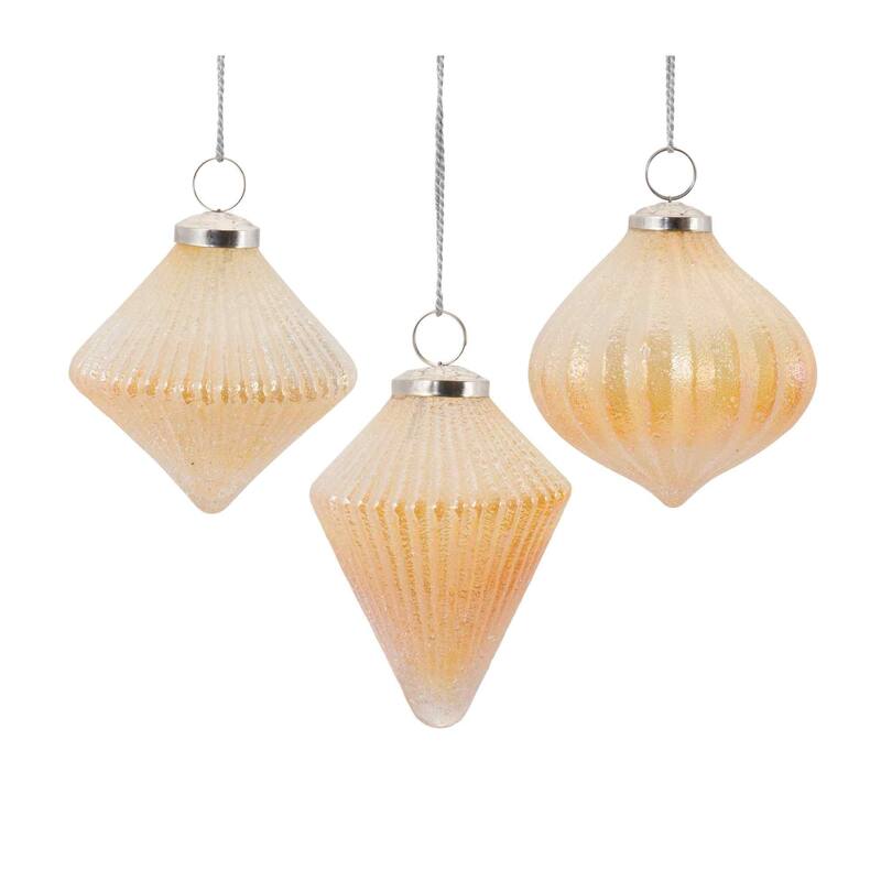 Set of 6 Ribbed Glass Christmas Ornaments 5.5"