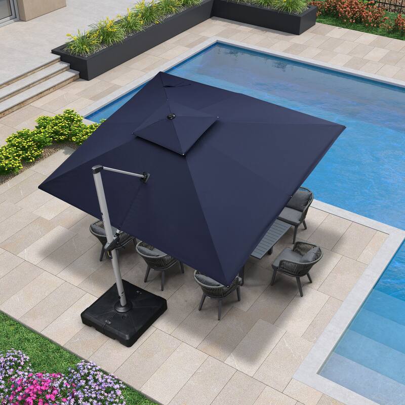 PURPLE LEAF 11ft Square outdoor cantilever Patio Umbrella wood colour