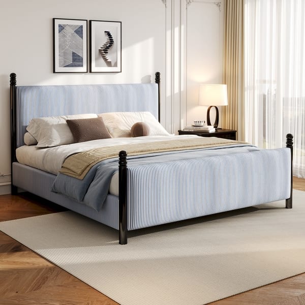 Christopher Knight Home - Modern Striped Upholstered Wood Bed Frame ...