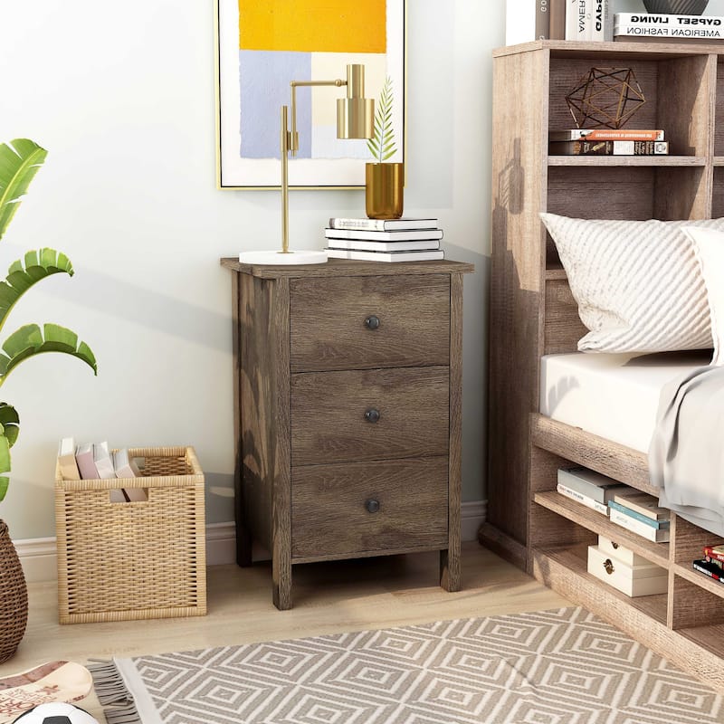 Mulgrew Rustic Distressed Walnut Engineered Wood 3-Drawer Nightstand by Carbon Loft - 3-drawer