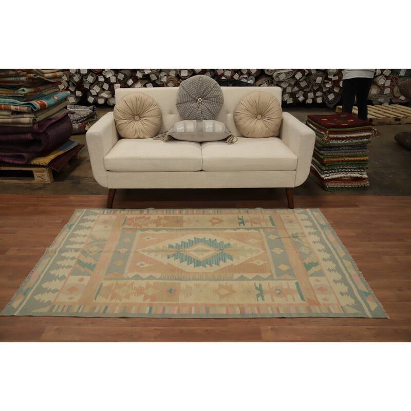 Hand Woven Oriental 100% Wool Carpet Southwestern Tribal Multi-Colored Kilim Area Rug - 6' 2'' X 3' 10''