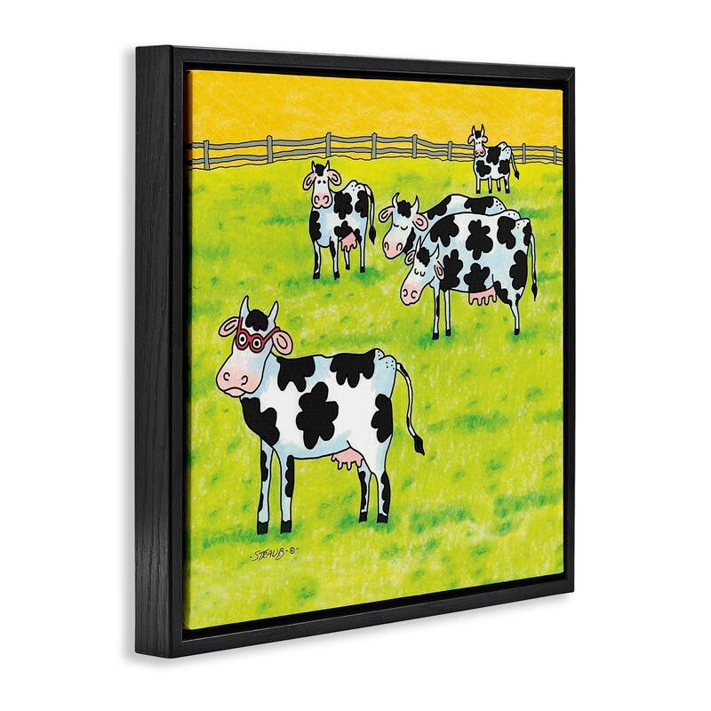 Stupell Funny Cow Herd with Specs Framed Floater Canvas Wall Art Design By Roger Straub