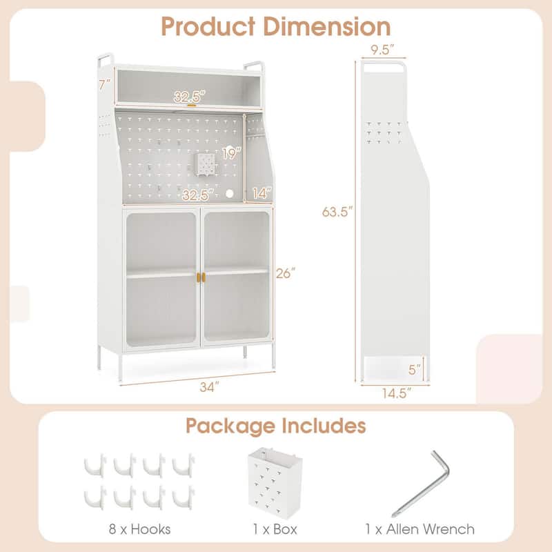 63.5" H Kitchen Buffet Cabinet Pantry Organizers Standing Bakers Rack