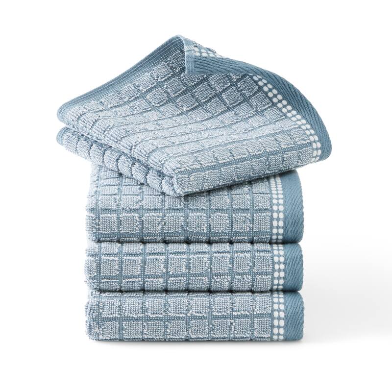 TOWN & COUNTRY EVERYDAY 4-Piece Textured Windowpane Washcloth Set, 13x13-Inch, 100% Cotton - 13"x13"