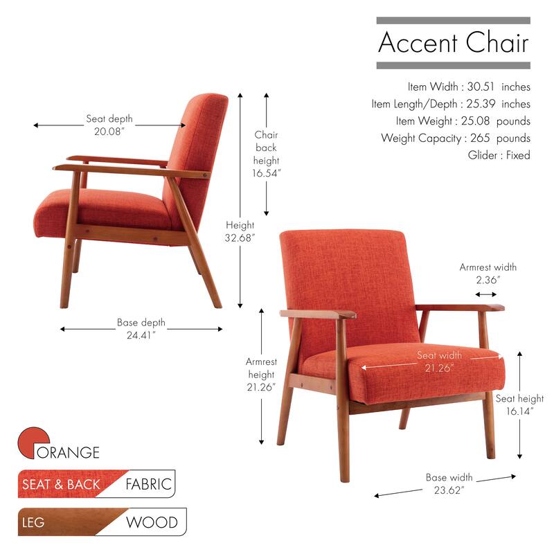 Porthos Home Gelso Fabric Accent Chair with Rubberwood Legs