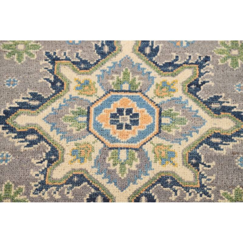Gray Geometric Kazak Oriental Accent Rug Handmade Wool Carpet - 2'9" x 3'10"