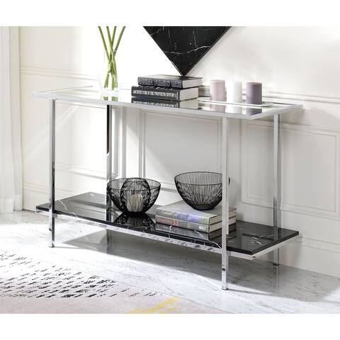 Console Table, Mirrored, Faux Marble & Chrome