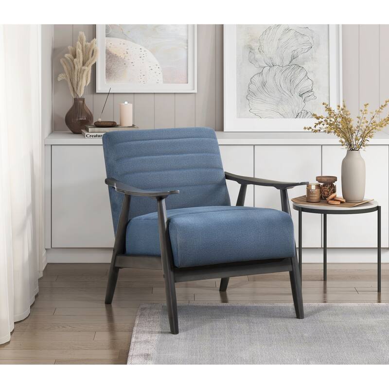 Casual Velvet Upholstered Armchair Featuring Channel Stitching - Blue