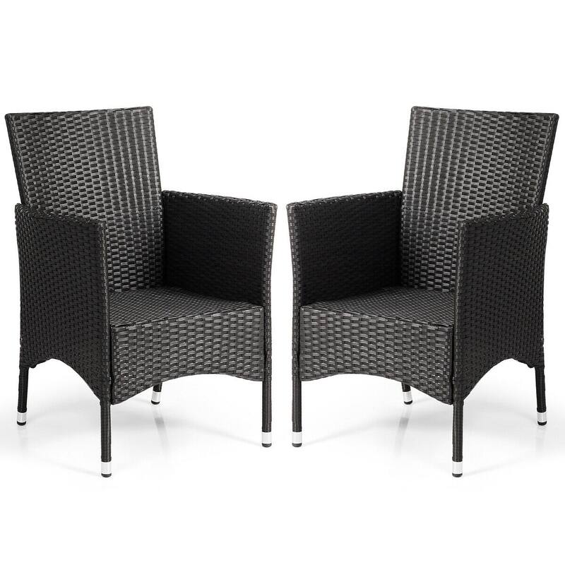 Gymax 2PC Patio Rattan Wicker Dining Chairs Set Black With 2 Set